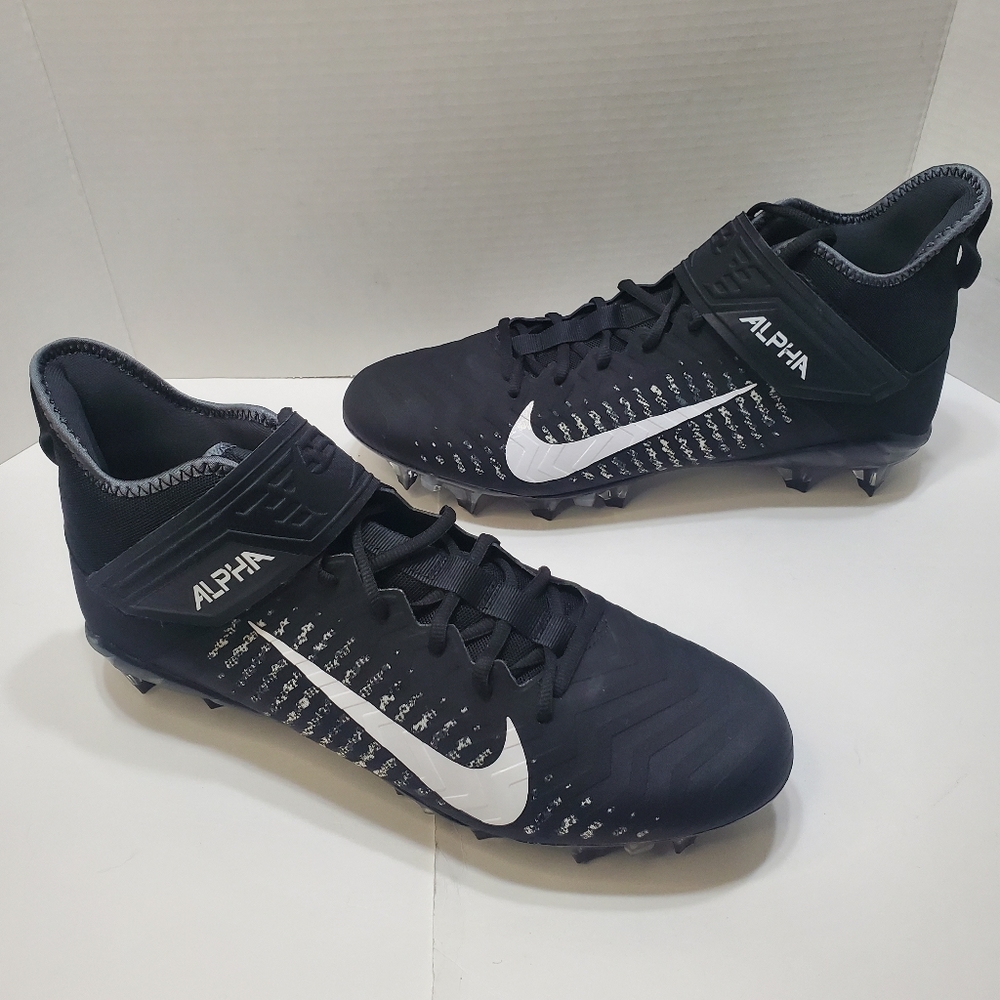 New Nike Men’s 14 Alpha Menace Pro 2 Mid Football Cleats Black White